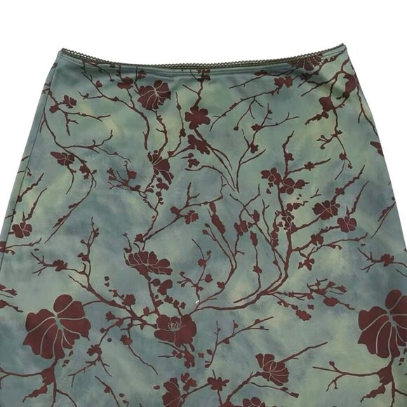 NEW Midi Skirt Sz.M Green Floral Stretch Pull-On Style Fairy Grunge Y2K 90s Boho - Picture 4 of 11